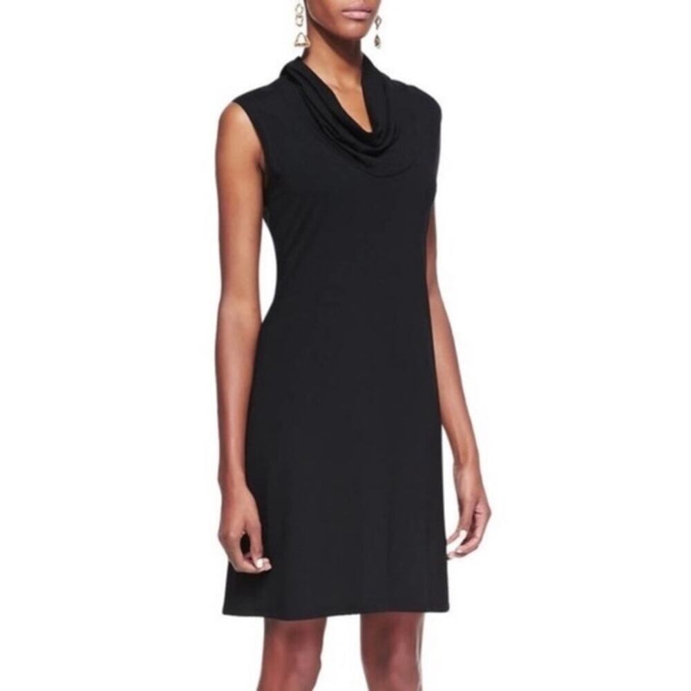 Eileen Fisher Black Cowl Neck Jersey Knit Mini Dress Size S